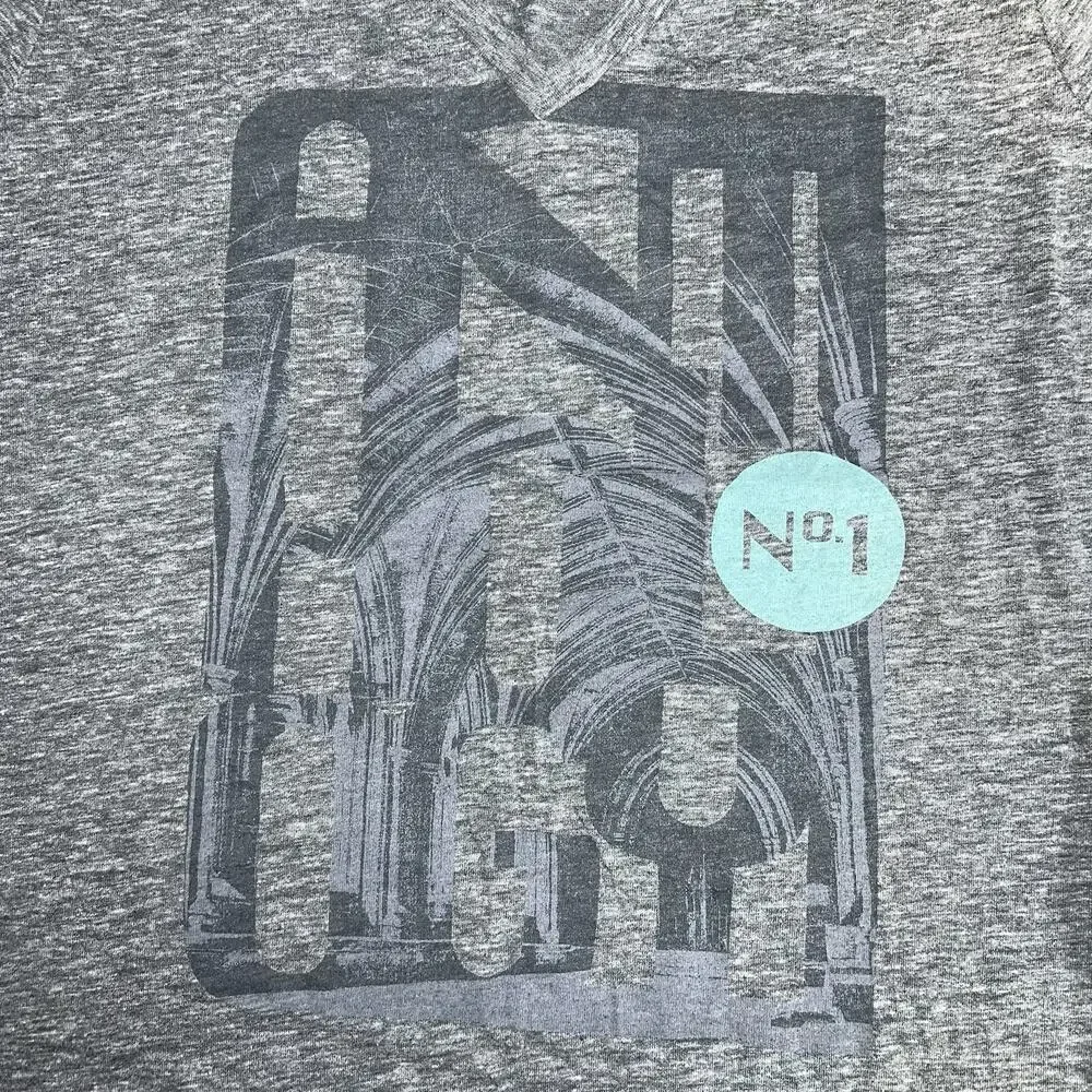 Old Navy Womens T Shirt Top Graphic Print Short Sleeve V Neck Gray Teal Large
